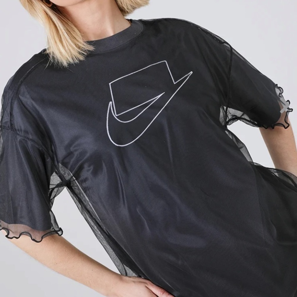 Nike Sportswear Tulle Layer Black Top T-shirt black out swoosh women new xs